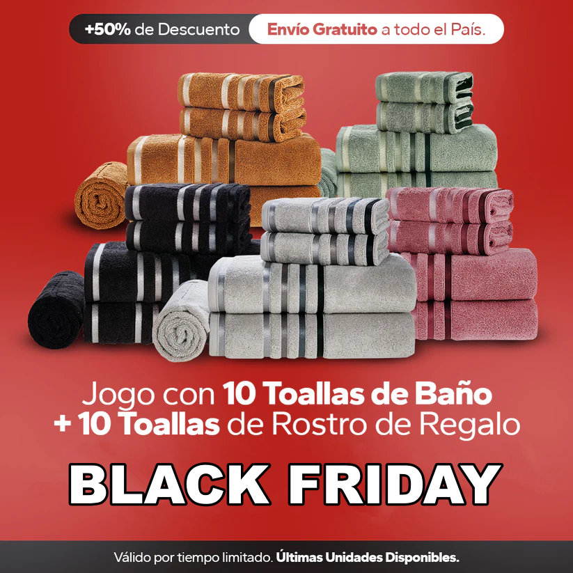 Jogo con 10 Toallas de Baño Lourdes + 10 Toallas de Rostro Lourdes de Regalo - Black Friday