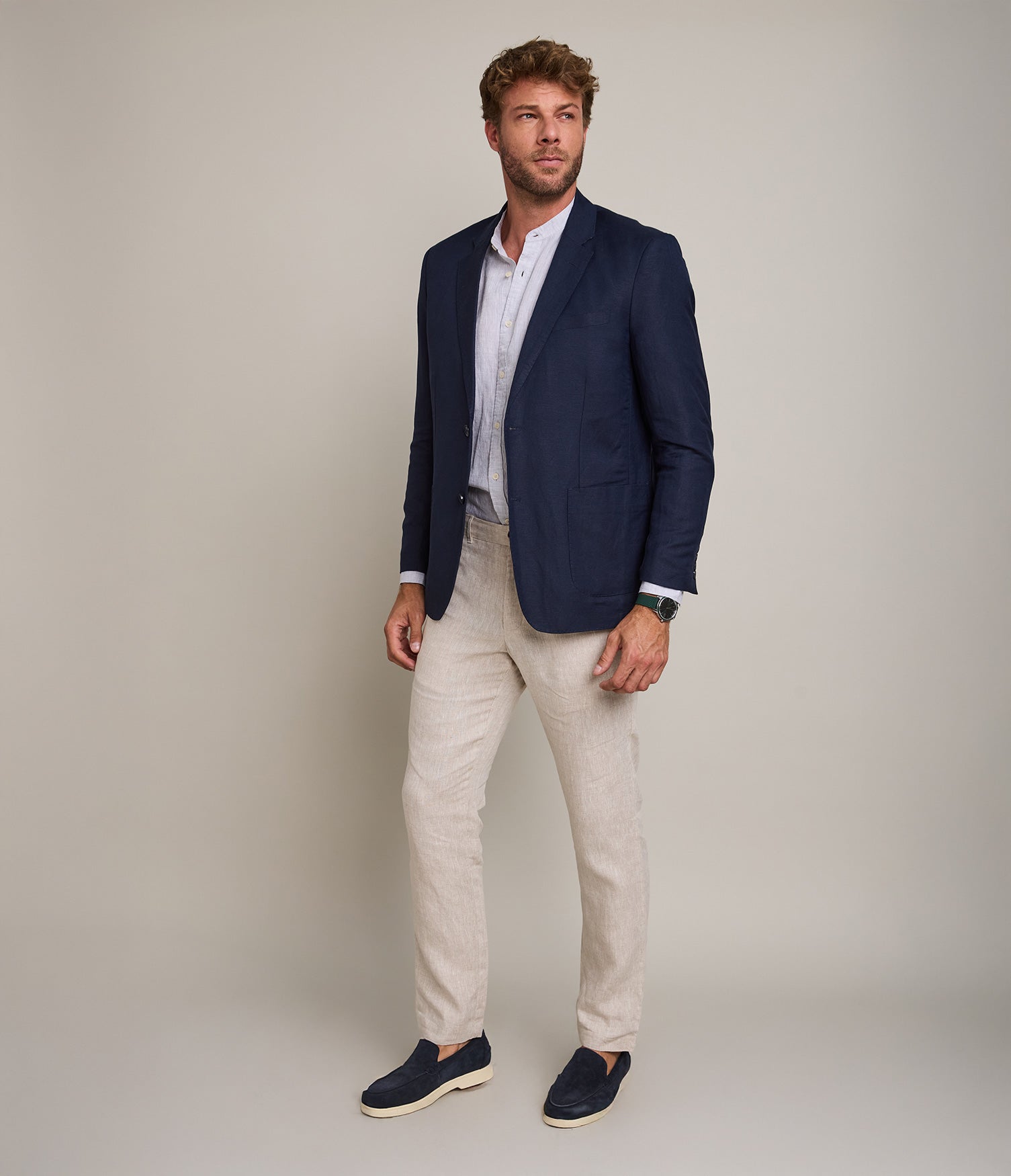 Blazer Hombre 100% Lino Azul Marino