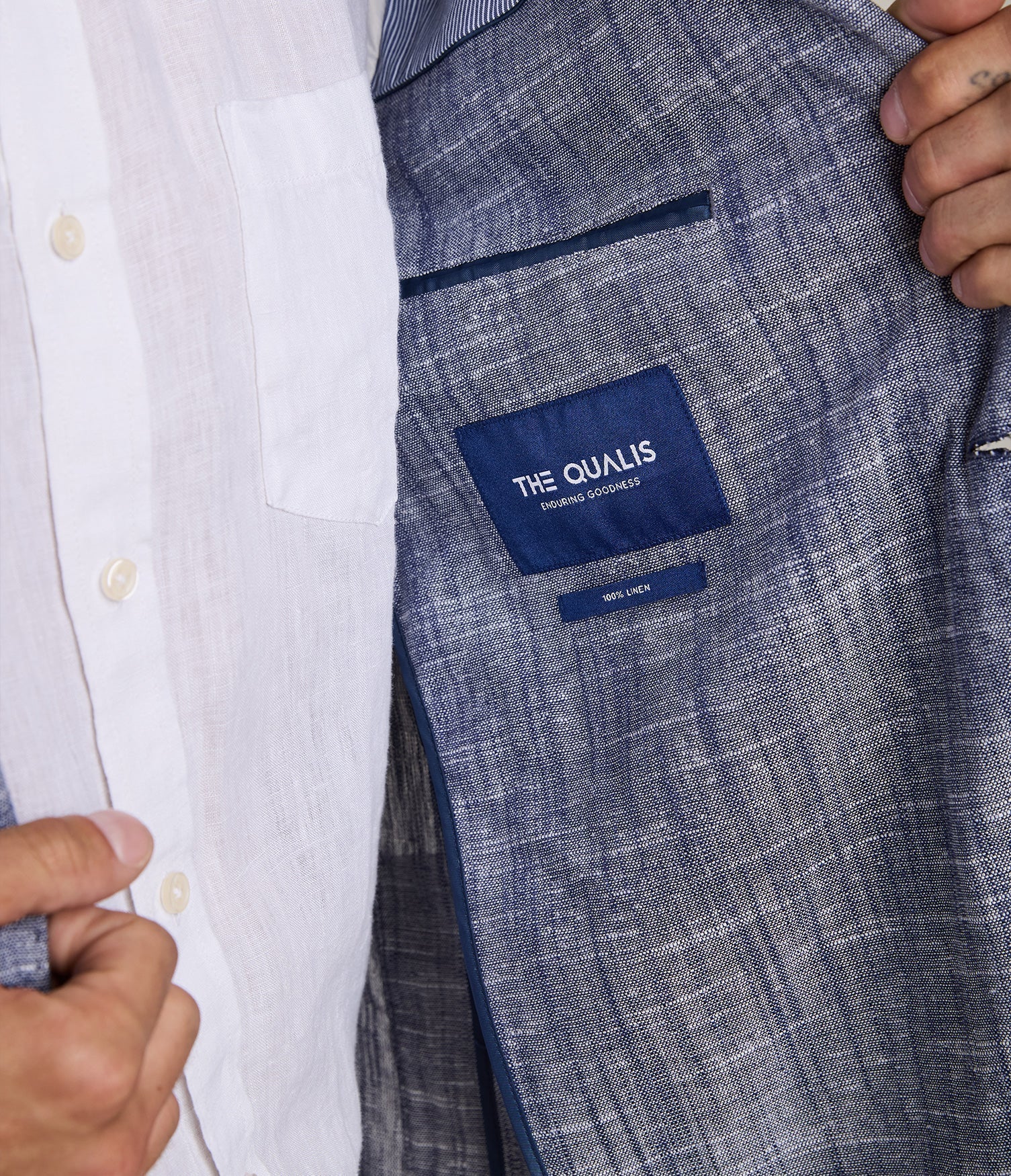 Blazer Hombre 100% Lino Azul Melange