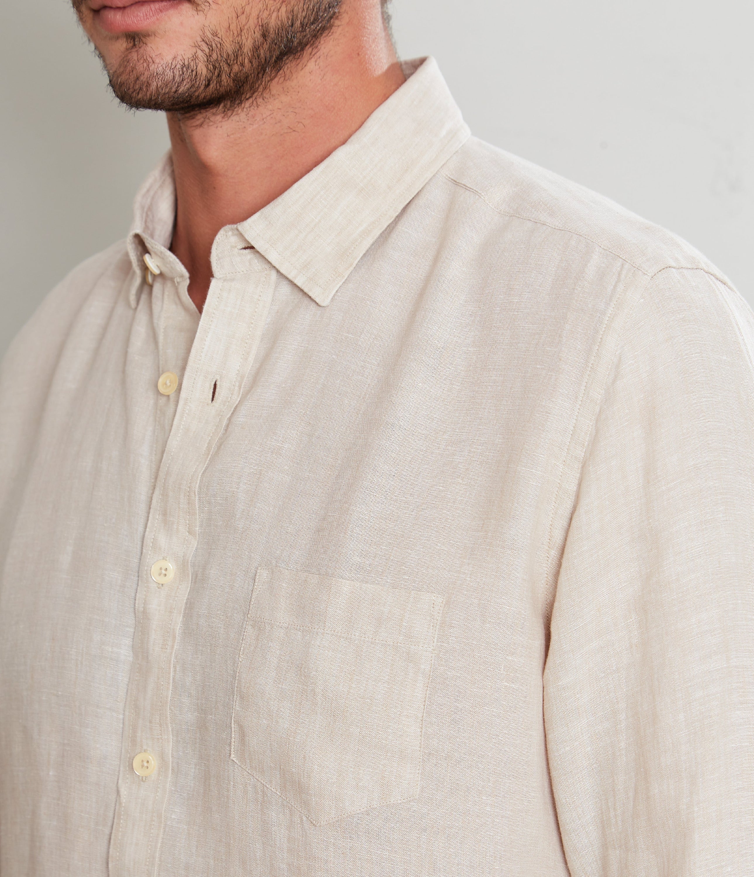 Camisa Hombre 100% Lino Saint Manga larga Beige