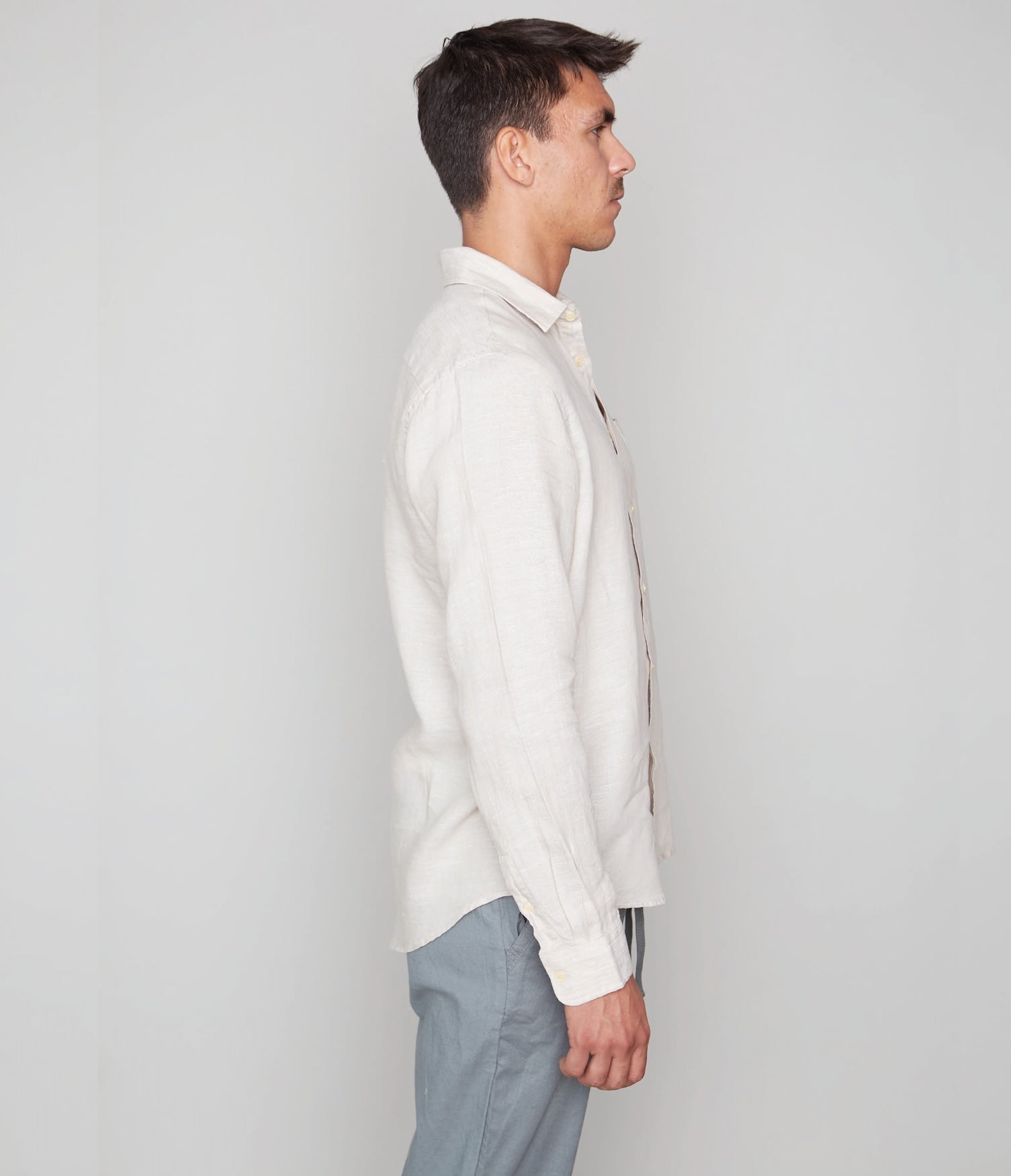 Camisa Hombre 100% Lino Saint Manga larga Beige