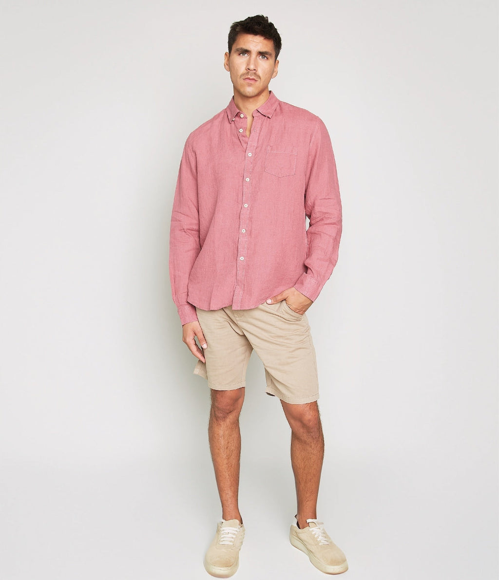 Camisa Hombre Lino Saint M/larga Rojo