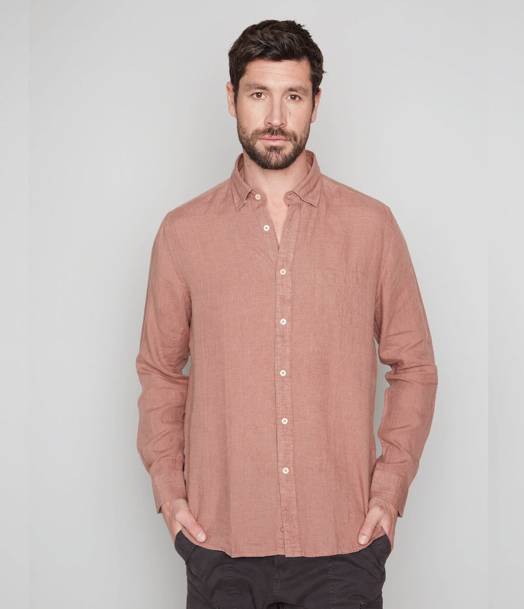 Camisa Hombre Lino Saint M/larga Terracota