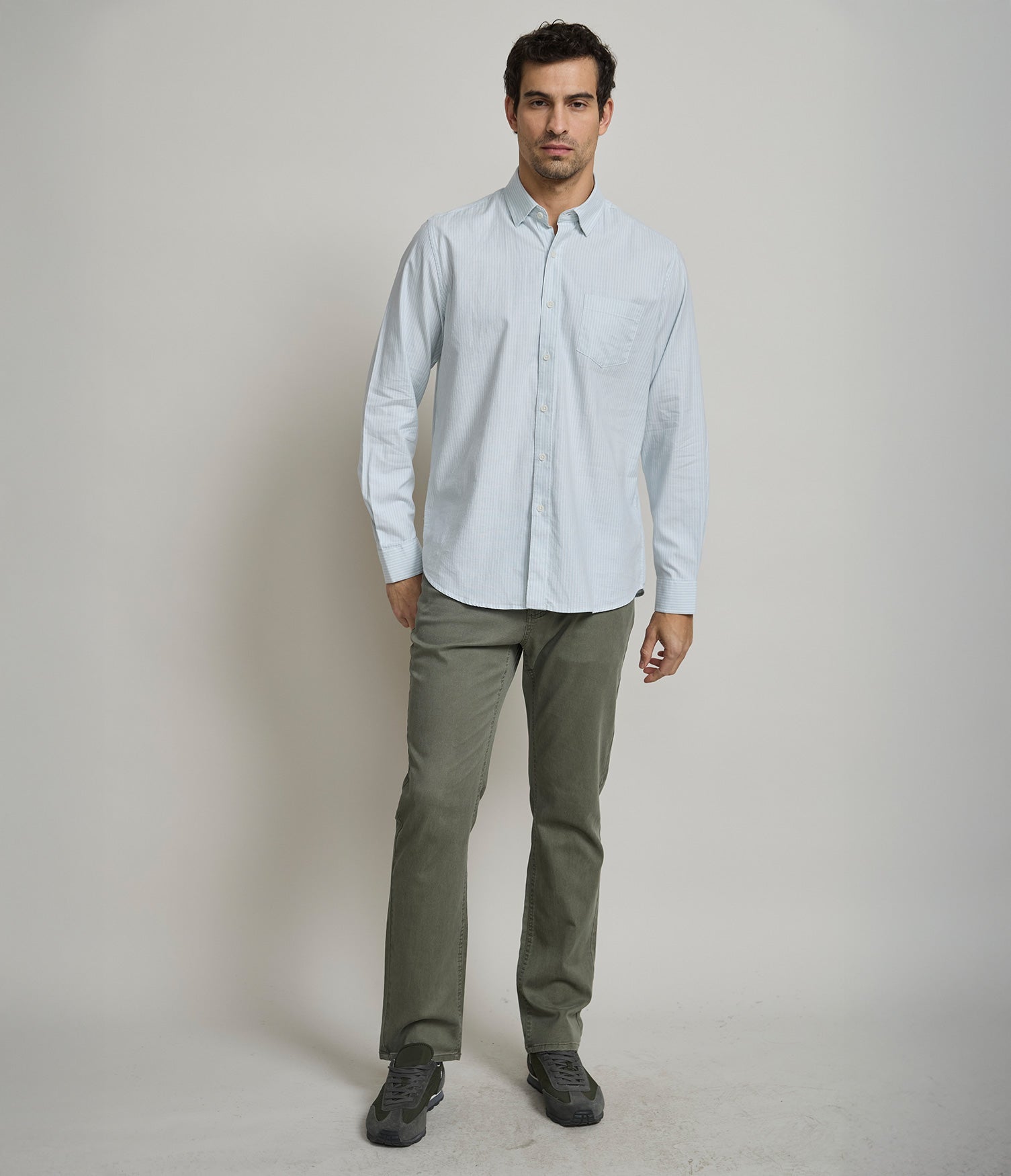 Camisa Hombre Oxford Regent M/Larga Rayas Verde