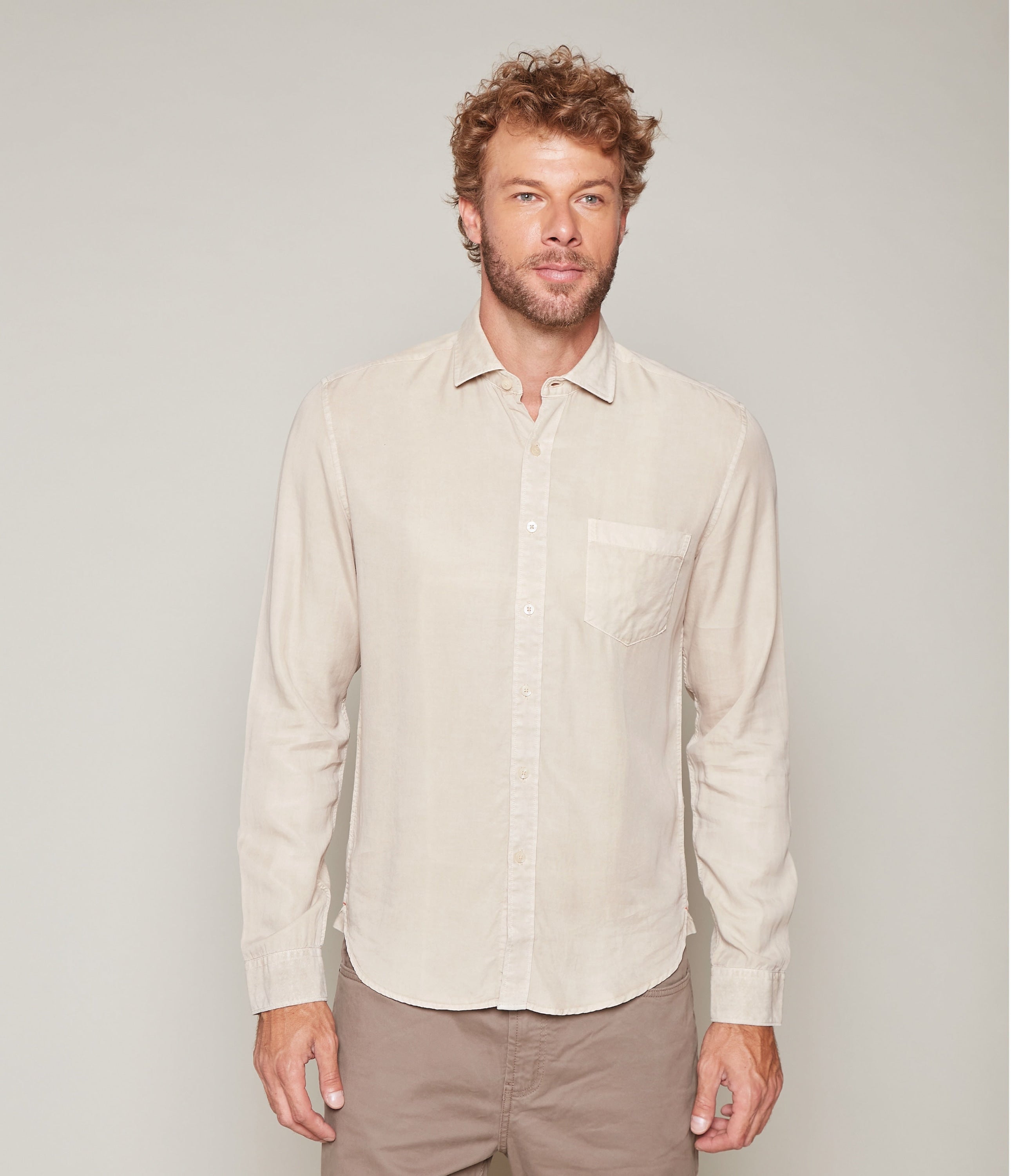 Camisa Hombre Lyocell Beige