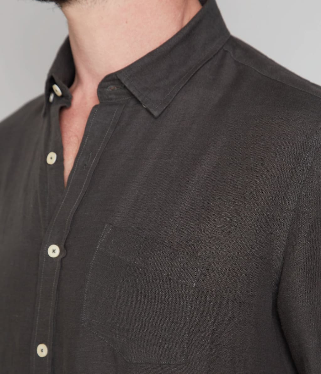 Camisa Hombre Lino Viscosa Nevis Verde Oscuro