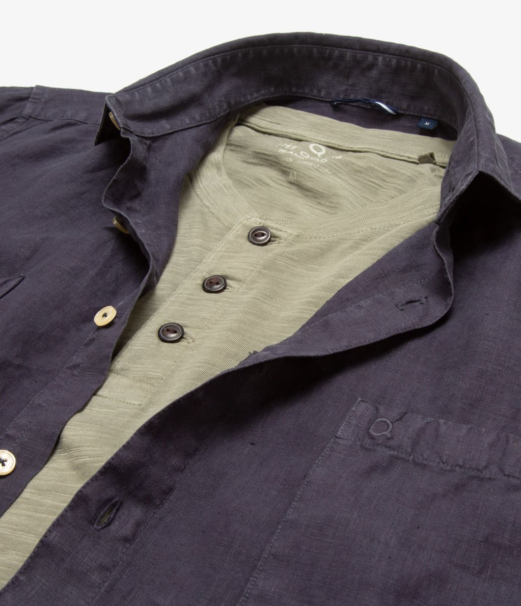 Camisa Hombre Overshirt Lino Azul Marino