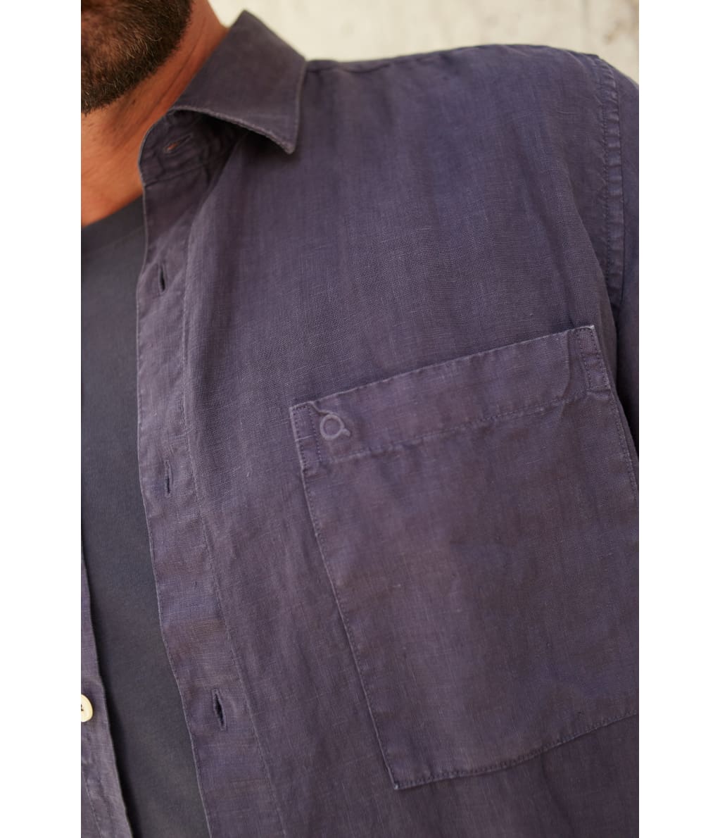 Camisa Hombre Overshirt Lino Azul Marino