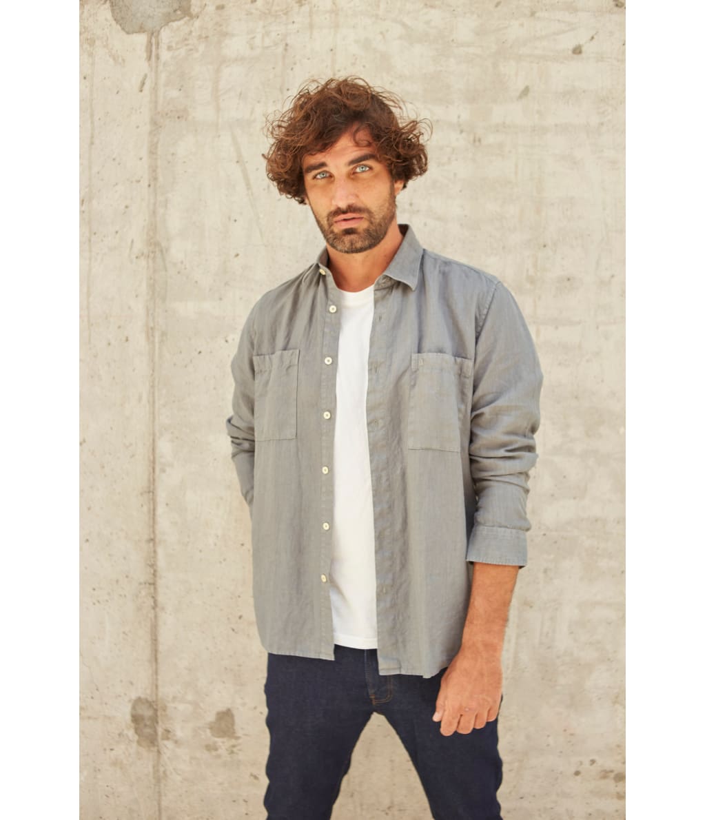 Camisa Hombre Overshirt Lino Verde