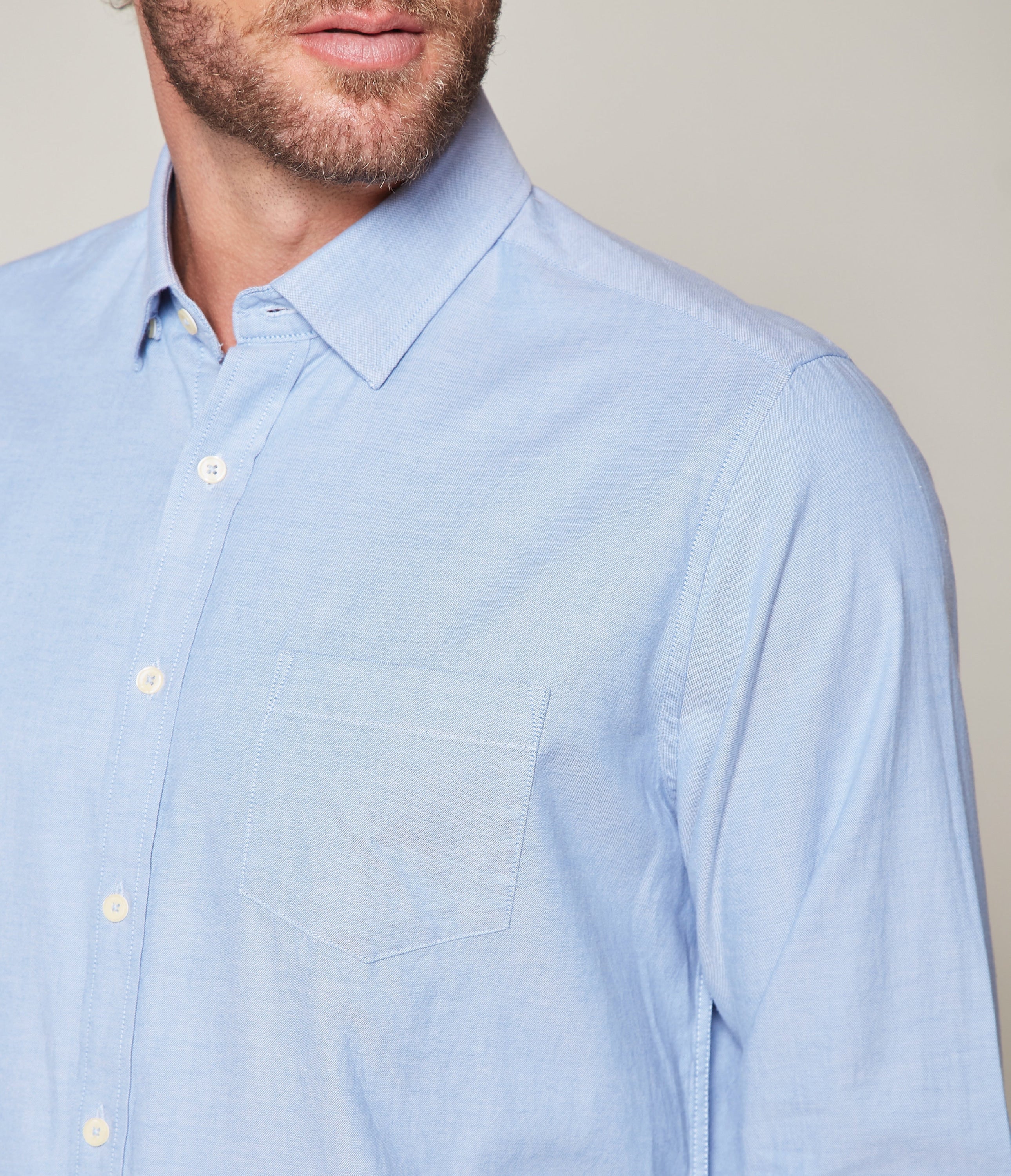 Camisa Hombre Algodón Oxford M/Larga Azul Claro