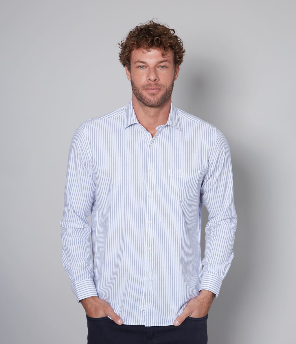 Camisa Hombre Algodón Oxford M/Larga Azul