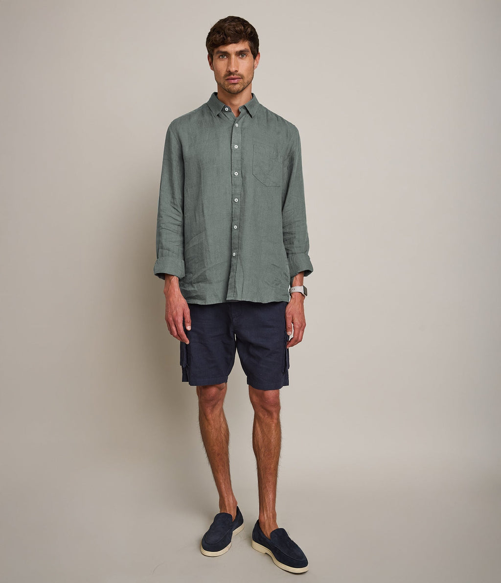 Camisa Hombre Lino Sicilia M/Larga Verde Oscuro